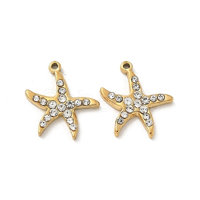 304 Stainless Steel Rhinestone Starfish STAS-I322-34G-01-1