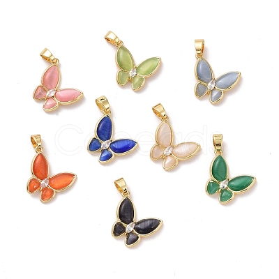 Butterfly Brass Micro Pave Clear Cubic Zirconia  Pendants KK-G406-44G-1