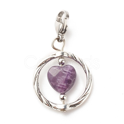 Alloy Linking Rings & Heart Natural Amethyst Pendant Decorations HJEW-JM00604-05-1