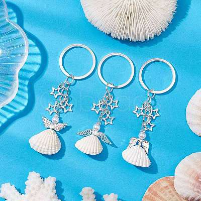 3Pcs 3 Styles Natural Shell Keychains KEYC-JKC00973-1