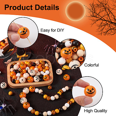 Craftdady 140Pcs Halloween Theme Painted Natural Wood Beads WOOD-CD0001-19-1