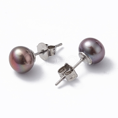 Natural Pearl Ear Studs EJEW-P223-01E-P01-1