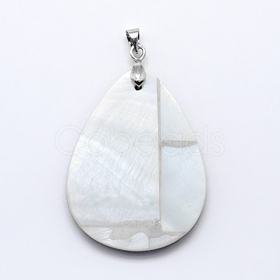 Brass Paua Shell Teardrop Pendants SSHEL-F0006-58-1