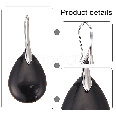 ANATTASOUL 2 Pairs 2 Style Natural Quartz Crystal & Black Agate Teardrop Dangle Earrings with Brass Pins for Women EJEW-AN0004-41-1