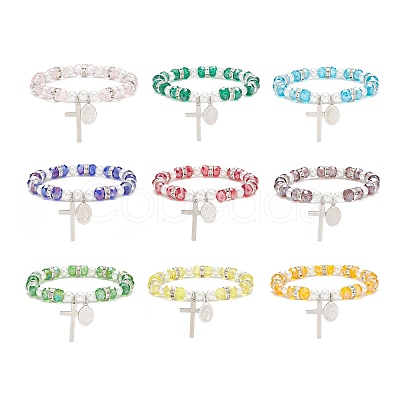 9Pcs 9 Color Glass & Imitation Pearl Beaded Stretch Bracelets Set BJEW-JB08945-1