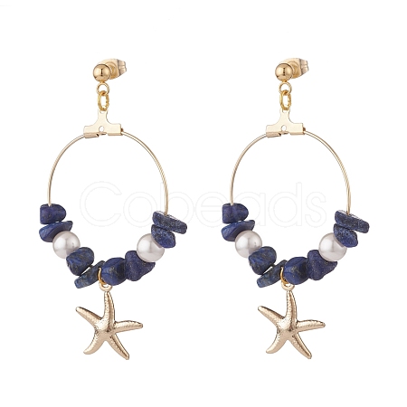 Natural Lapis Lazuli Chip Beads Dangle Stud Earrings EJEW-TA00035-04-1