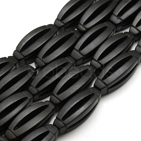Natural Oval Black Stone Beads Strands G-P062-43-1