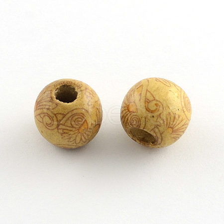 Round Printed Natural Maple Wood Beads WOOD-R243-16mm-B11-1