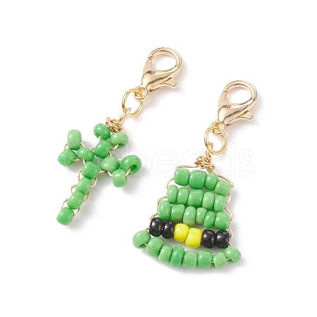 Saint Patrick's Day Glass Beaded Pendant Decorations HJEW-JM00776-1