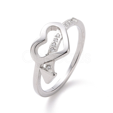 Crystal Rhinestone Heart with Arrow Finger Ring RJEW-D120-18B-P-1