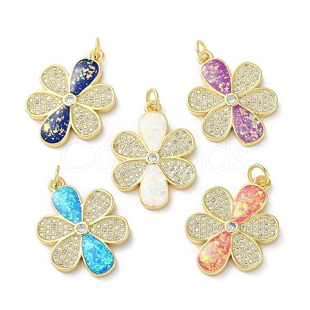 Brass Micro Pave Clear Cubic Zirconia Pendants KK-C045-29G-1