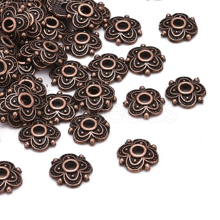 4-Petal Tibetan Style Alloy Flower Bead Caps TIBE-S222-R-NR-1