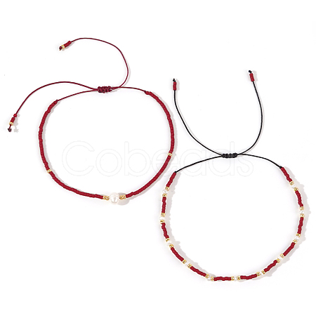 Fashionable Glass Seed Bead & Shell Braided Bead Bracelets Sets for Women OL5089-1