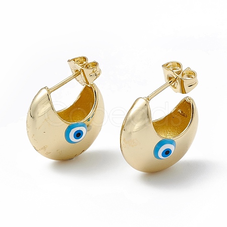 Enamel Crescent Moon with Evil Eye Stud Earrings EJEW-A093-01G-10-1