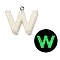 Luminous Resin Pendants, Glow in the Dark, with Platinum Plated Loop, Letter, Letter W, 21~24x5.5~28x5~5.5mm, Hole: 1.8mm