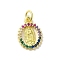 Brass Micro Pave Cubic Zirconia Pendants, Real 18K Gold Plated, Virgin Mary Pattern Charms, Oval, Colorful, 15.5x11x1.5mm, Hole: 3mm