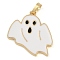 Halloween Rack Plating Brass Enamel Pendants, Long-Lasting Plated, Lead Free & Cadmium Free, Real 18K Gold Plated, Ghost, 27x24.8x2mm, Hole: 5x3.5mm