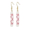 Glass Pearl & Seed Column Dangle Earrings, Golden 304 Stainless Steel Jewelry for Women, Pearl Pink, 54mm, Pin: 0.7mm