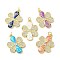 Brass Micro Pave Clear Cubic Zirconia Pendants, with Synthetic Opal and Jump Ring, Real 18K Gold Plated, Flower, Mixed Color, 24.5x17.5x2.5mm, Hole: 3.6mm