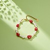 3D Lampwork Strawberry & Shell Pearl Beaded Bracelet for Women BJEW-TA00174-2
