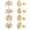 Beebeecraft 4 Pairs 4 Style Brass Cubic Zirconia Flower Stud Earring Findings EJEW-BBC0001-11-1