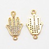 CZ Brass Micro Pave Cubic Zirconia Hamsa Hand/Hand of Fatima /Hand of Miriam Links ZIRC-L019-04G-1