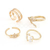 Cheriswelry 4Pcs 4 Style Snake & Smiling Face & Star Brass Cuff Rings for Her RJEW-CW0001-01-2