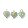 Mixed Stone Heart Charms with Golden Tone Metal Sun Moon Star Slices PALLOY-JF02763-3