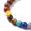 Natural Wood & Gemstone Round Beaded Stretch Bracelet with Alloy Tree Charm BJEW-JB08100-6