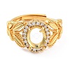 Rack Plating Leaf & Oval Brass Micro Pave Cubic Zirconia Adjustable Ring Components KK-Q819-09G-2