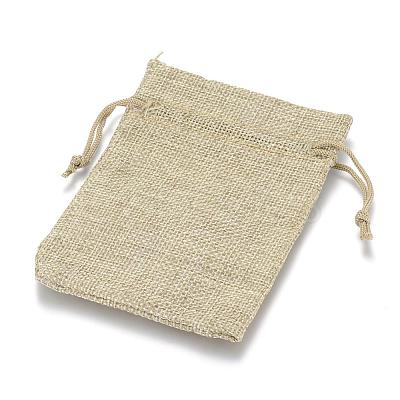 Polyester Imitation Burlap Packing Pouches Drawstring Bags ABAG-R005-17x23-01-1