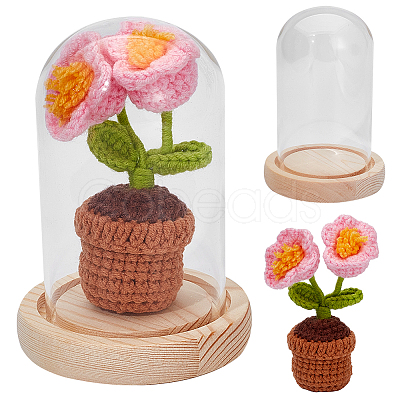 WADORN 1 Set Glass Cloche Bell Jar Terrarium with 1Pc Handmade Knitting Crochet Artificial Lily of the Valley Potted DJEW-WR0001-01B-1