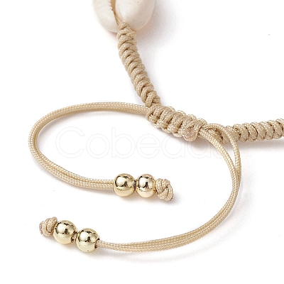 Natural Shell & Maple Wood Braided Bead Bracelet BJEW-TA00393-1