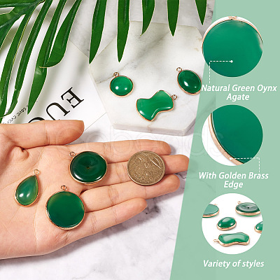 Mega Pet 6Pcs 6 Style Natural Green Oynx Agate Pendants G-MP0001-02-1