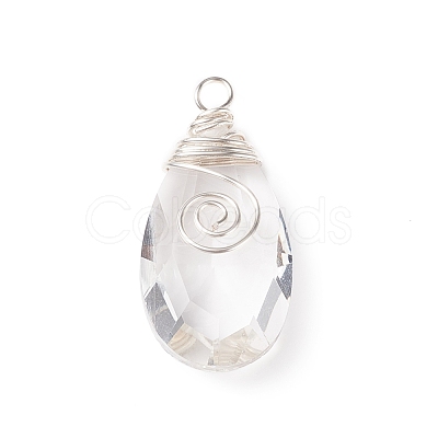 Wire Wrapped Transparent Glass Pendants PALLOY-JF01828-1