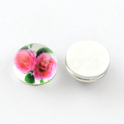 Half Round/Dome Flower Pattern Glass Flatback Cabochons for DIY Projects GGLA-Q037-8mm-17-1