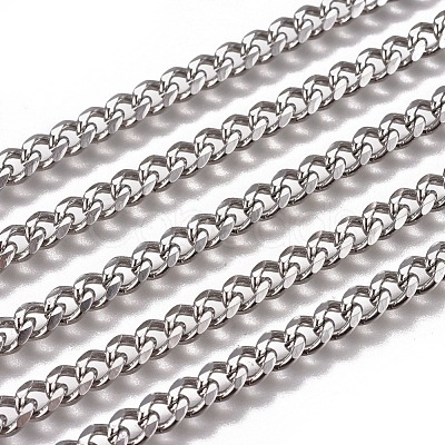 Non-Tarnish 3.28 Feet Handmade 304 Stainless Steel Cuban Link Chains X-STAS-F229-07C-P-1