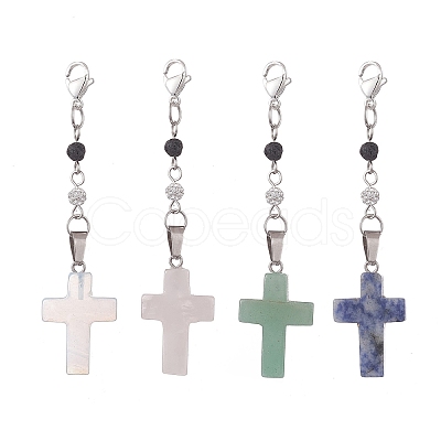 Cross Mixed Gemstone Pandant Decorations HJEW-JM01019-1