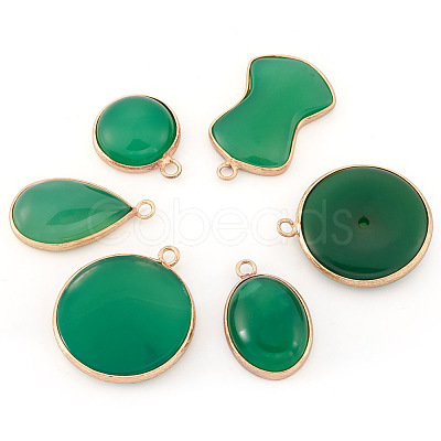 Mega Pet 6Pcs 6 Style Natural Green Oynx Agate Pendants G-MP0001-02-1