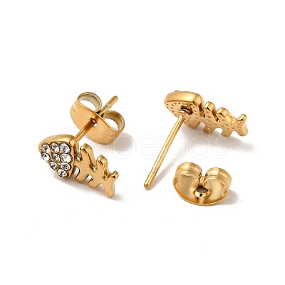 Rhinestone Fishbone Stud Earrings with 316 Surgical Stainless Steel Pins EJEW-A081-13G-1