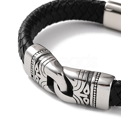 Men's Braided Black PU Leather Cord Bracelets BJEW-K243-13AS-1