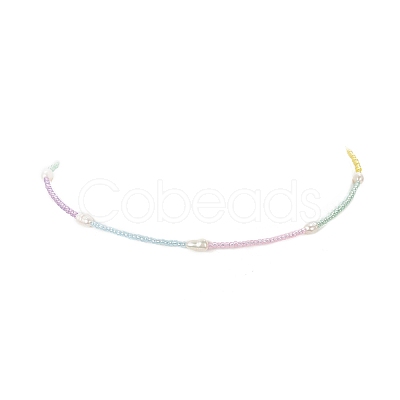 Glass Seed Bead & Natural Cultured Freshwater Pearl Beaded Necklaces for Women NJEW-JN04213-1