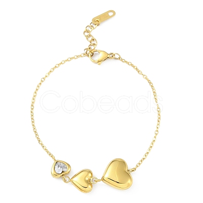 Ion Plating(IP) 304 Stainless Steel Heart Pendants Bracelets for Women BJEW-K254-14G-1