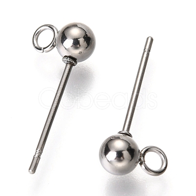 Non-Tarnish Original Color 304 Stainless Steel Ball Post Stud Earring Findings STAS-C018-23P-02-1