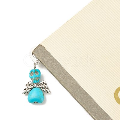 Skull with Wing Dyed Synthetic Turquoise Bookmarks AJEW-JK00180-04-1