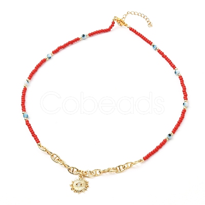 Crimson Glass Seed Beaded Necklaces NJEW-JN03724-02-1