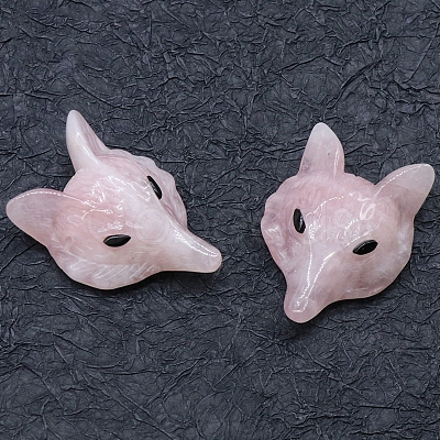 Natural Rose Quartz Carved Healing Fox Head Figurines PW-WG84728-03-1