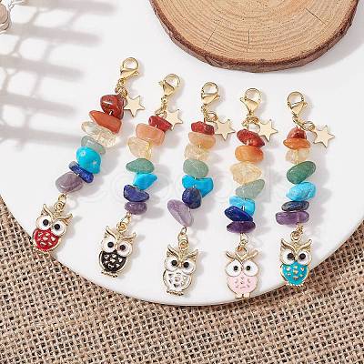 Owl Alloy Enamel Pendant Decorations HJEW-JM01277-1