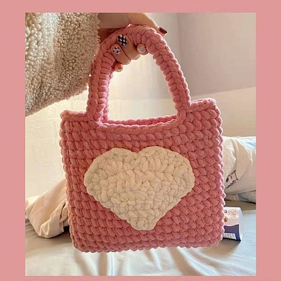 DIY Heart Pattern Handbag Knitting Beginner Kits PW-WG72433-05-1