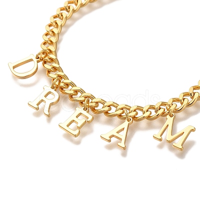 Letter DREAM Brass Charm Bracelets for Women BJEW-L696-111G-1